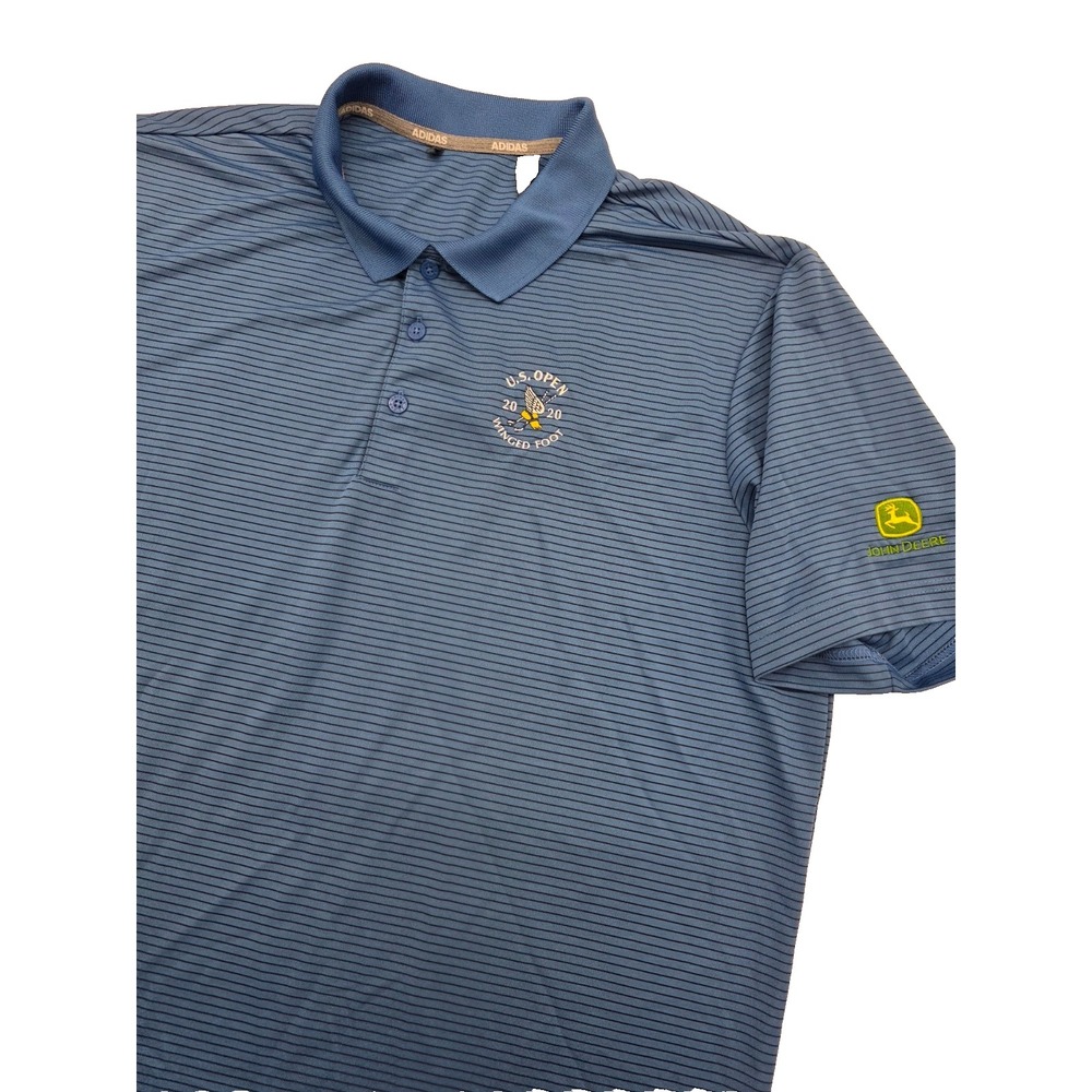 Adidas Men 2020 U.S. Open Winged Foot‎ Golf Club John Deere Blue Stripe Polo - L